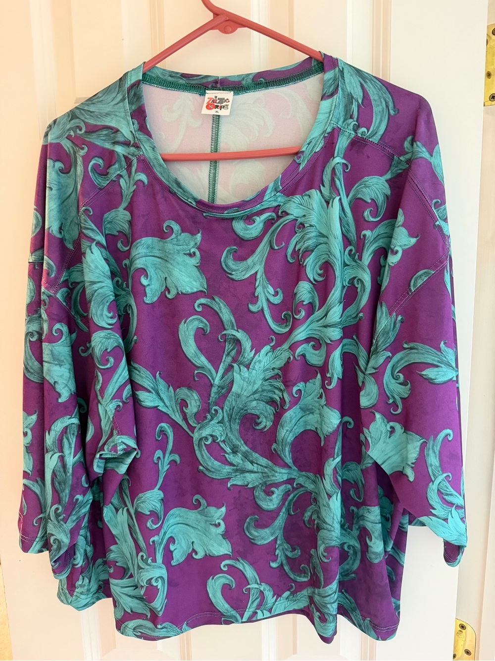 Women's Purple Blouse with Teal Scroll Print